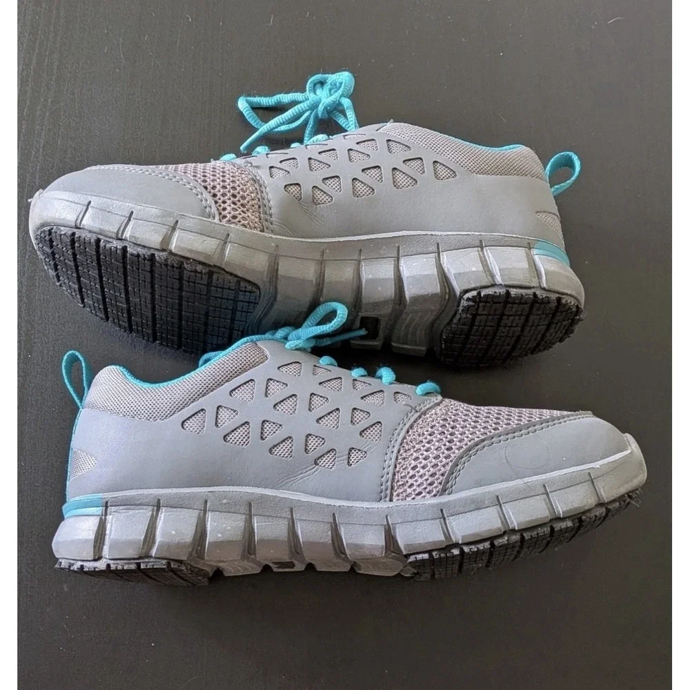 Reebok work sublite cushion comp‎ toe Sneakers Shoes Gray Teal Size 9 Women's